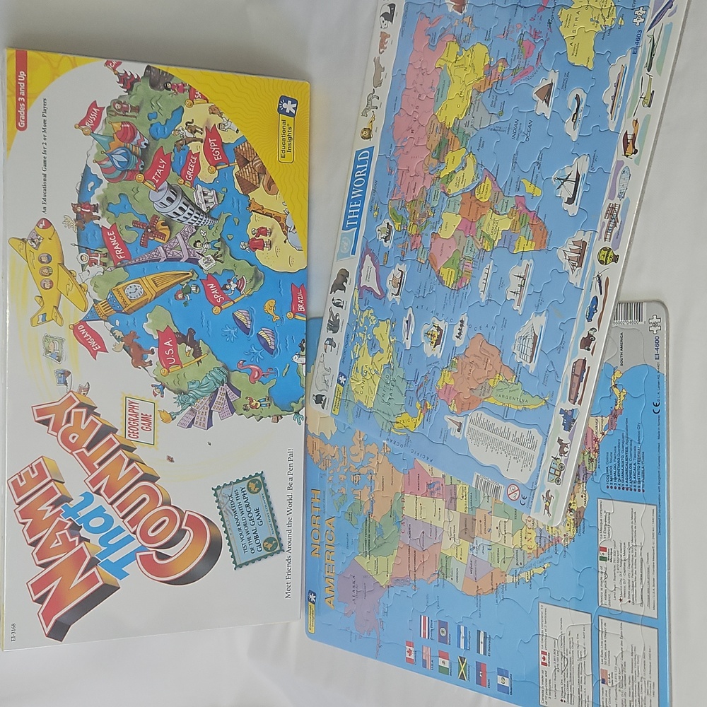 "Name That Country" Board Game & 2 Puzzles Educational Insights New T15